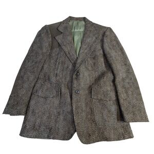 Vintage Johnny Carson Wool‎ Jacket L Brown Tweed Elbow Patches USA